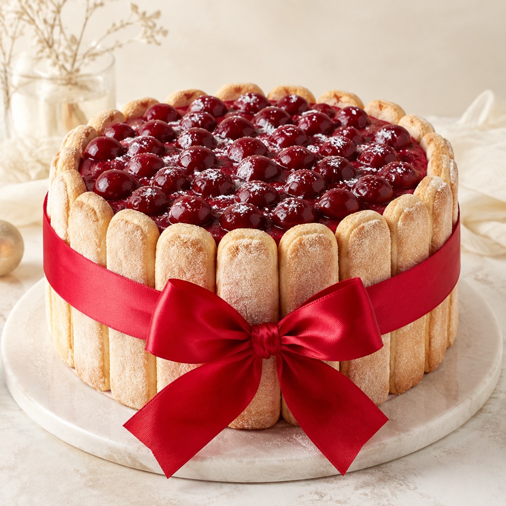 Kirschtorte Winterkirsche mit roter Schleife