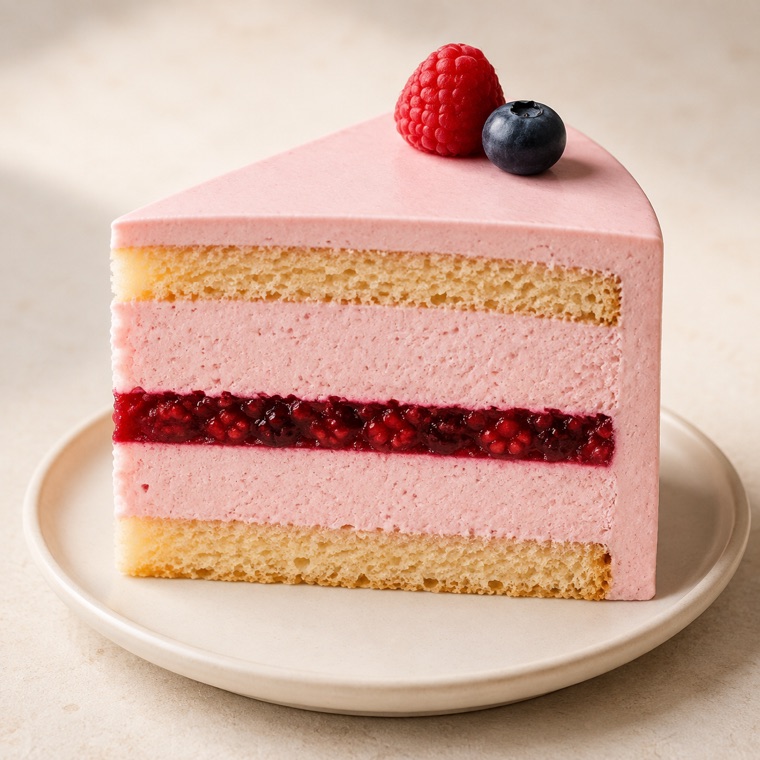 Tortenstück mit Beeren-Mousse