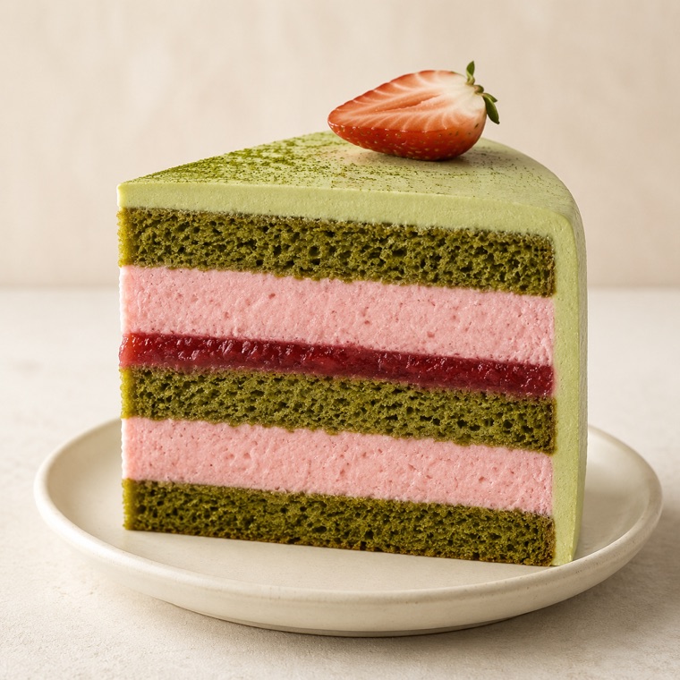 Tortenstück Matcha Erdbeere